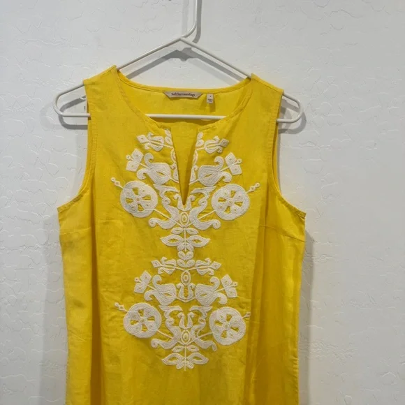 Soft Surroundings Maxi Dress Small Yellow Embroidered Linen Resort Vacation - Picture 2 of 7